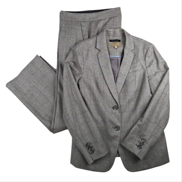 Talbots Pantsuit Blazer Pants Beige Tan Tweed Microplaid Two-button‎ Women's 4/6 - Picture 1 of 14